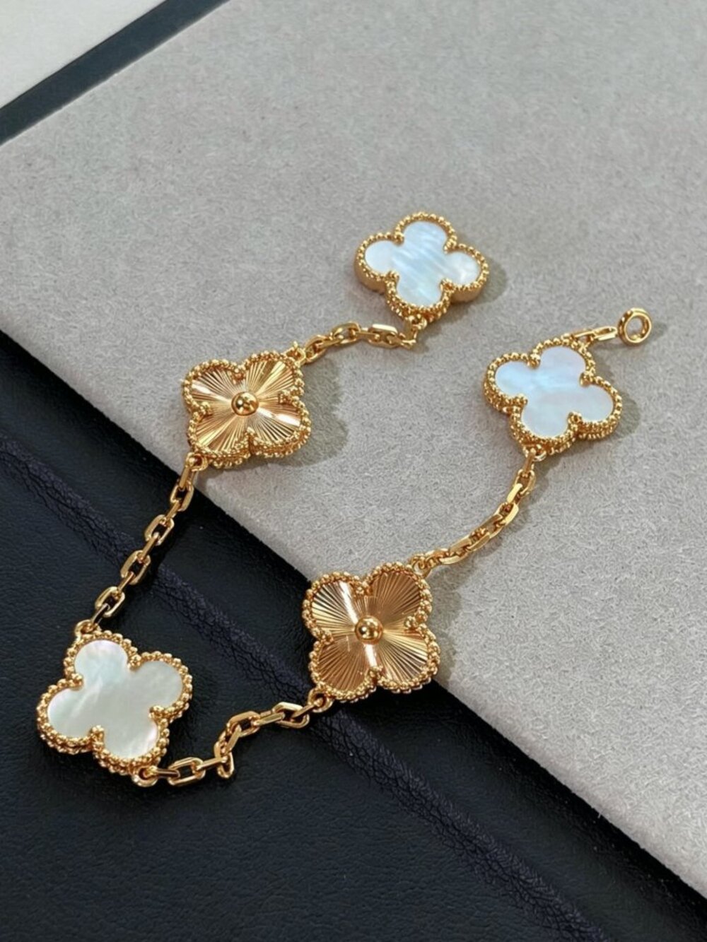 VCA White Mother of Pearl Laser Cut Five Clover Bracelet